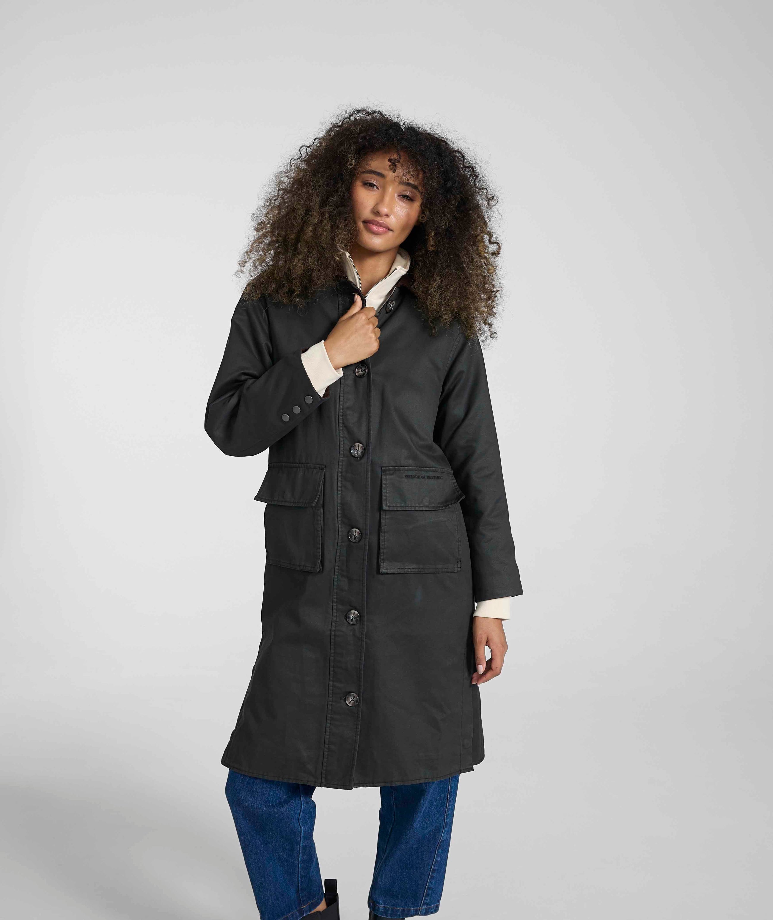 Ladies Coated Cotton Trench Coat - Onyx