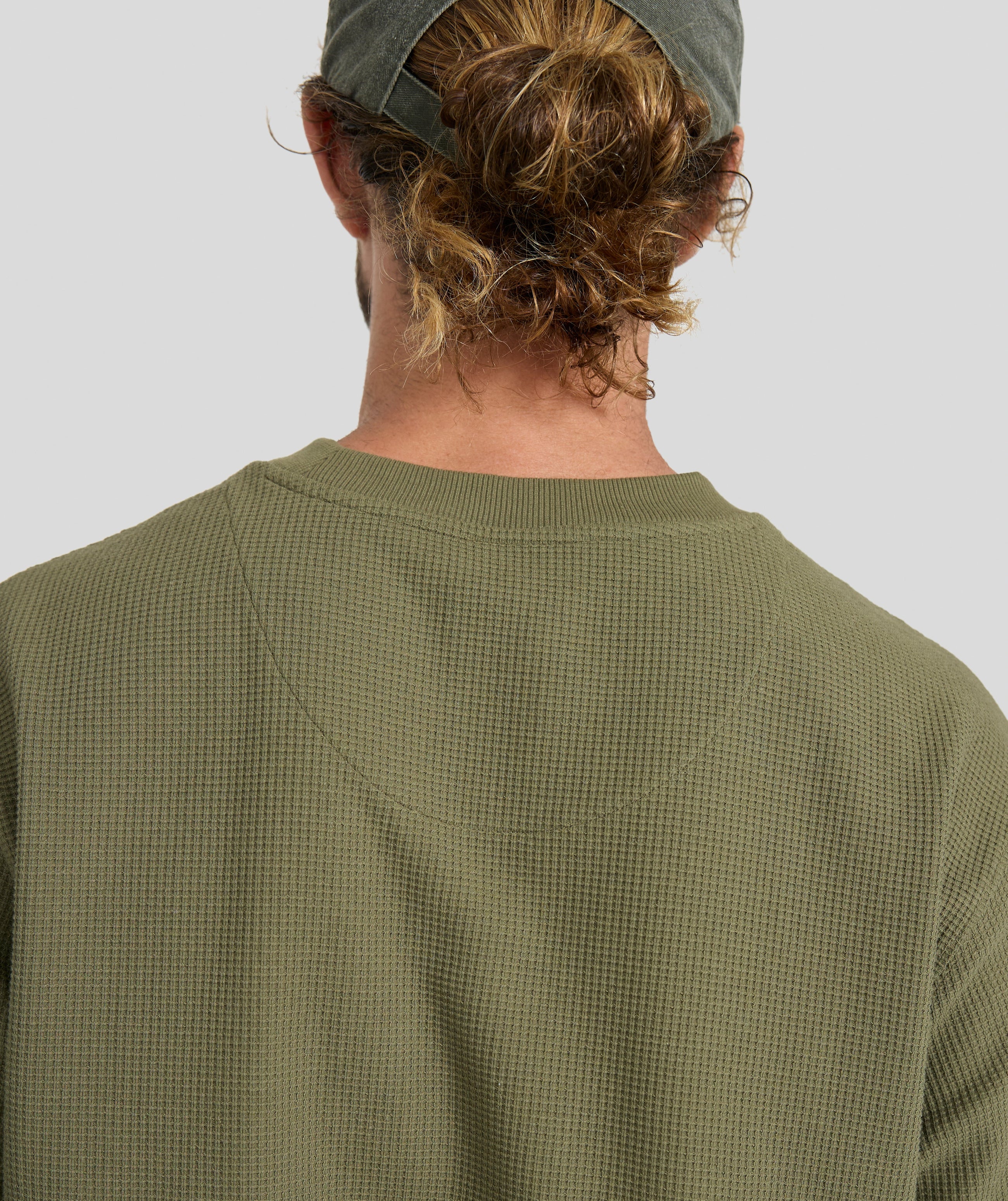 Mens Long Sleeve Waffle Tee - Dark Olive