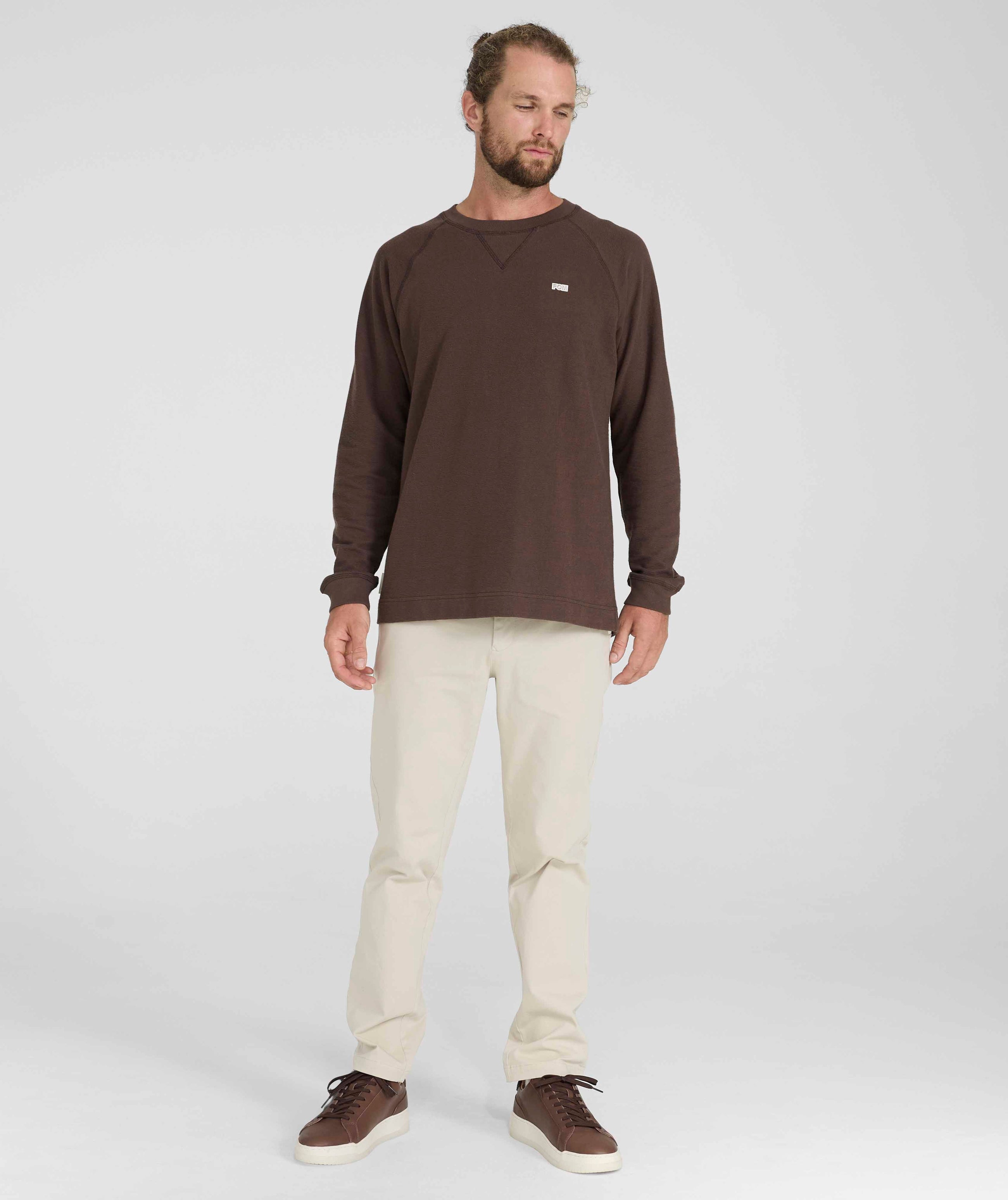 Mens Long Sleeve Textured Tee - Chocolate