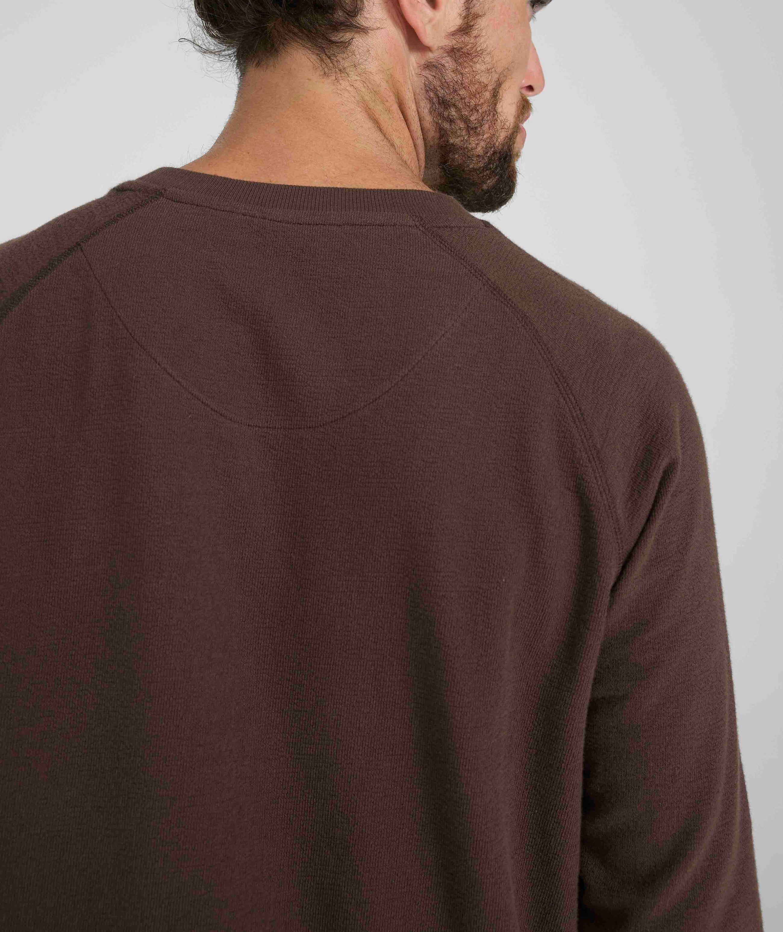 Mens Long Sleeve Textured Tee - Chocolate