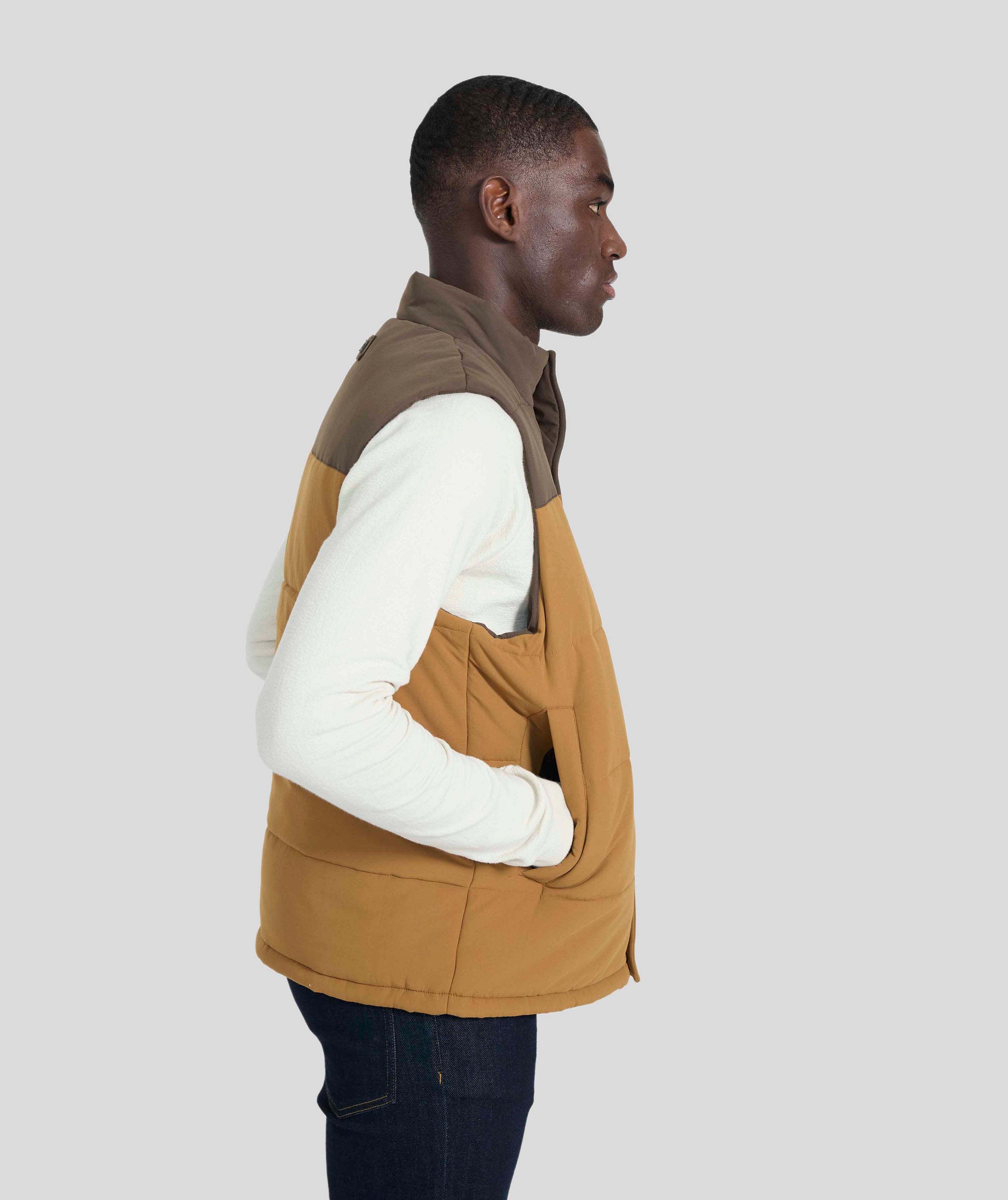 Mens Quilted Gilet - Brown Colour Block