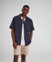 Mens Textured Short Sleeve Shirt - Navy