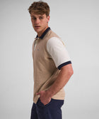 Mens Short Sleeve Honeycomb Golfer - Stone Colour Block