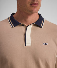 Mens Short Sleeve Honeycomb Golfer - Stone Colour Block
