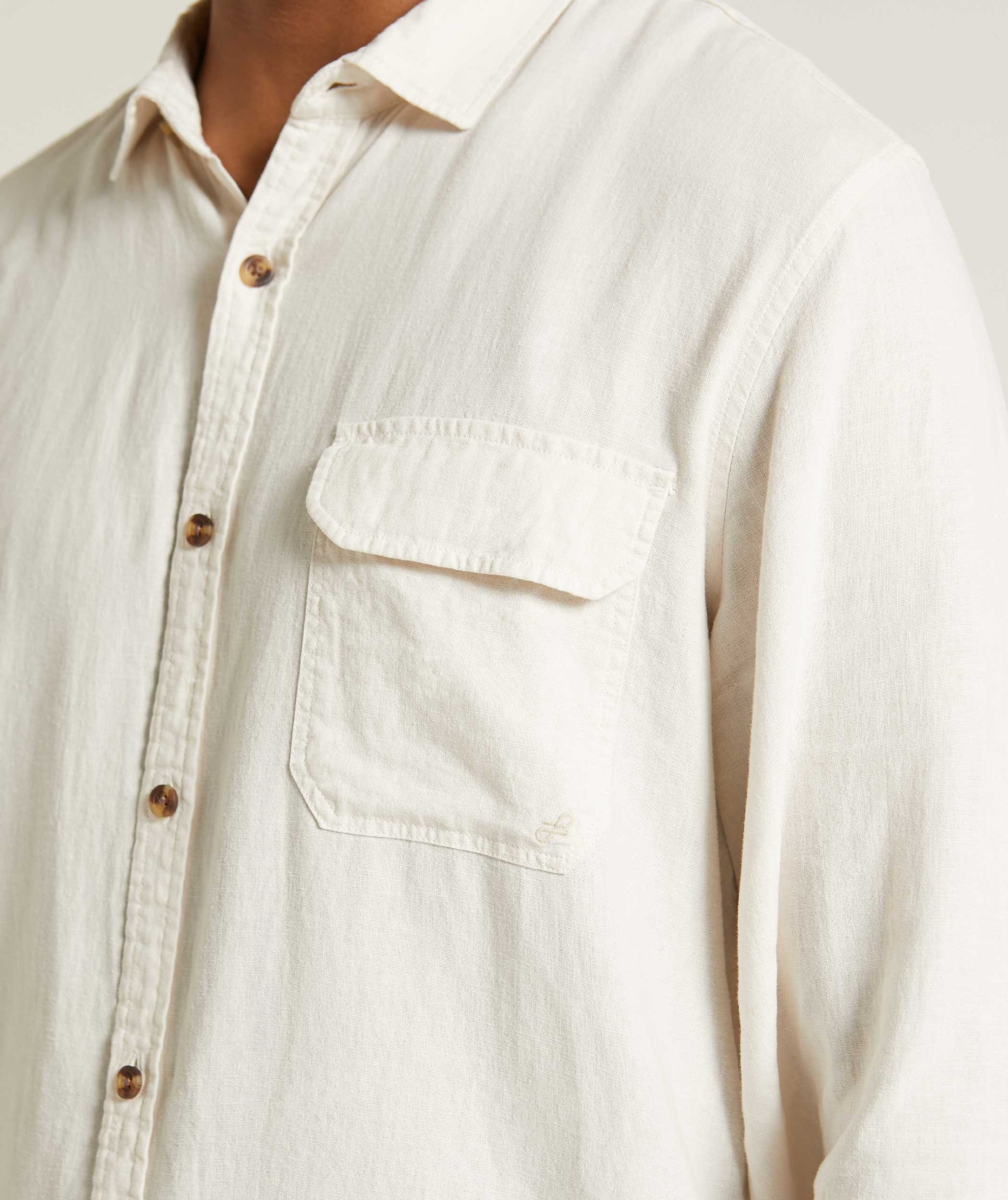 Mens Garment Dyed Long Sleeve Shirt - Light Sand
