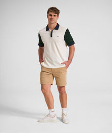 Mens Short Sleeve Honeycomb Golfer - Ivory Colour Block