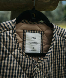 Ladies Check Quilted Jacket - Navy & Stone