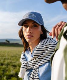 Ladies Pocket Stripe Sweater - Ivory & Navy
