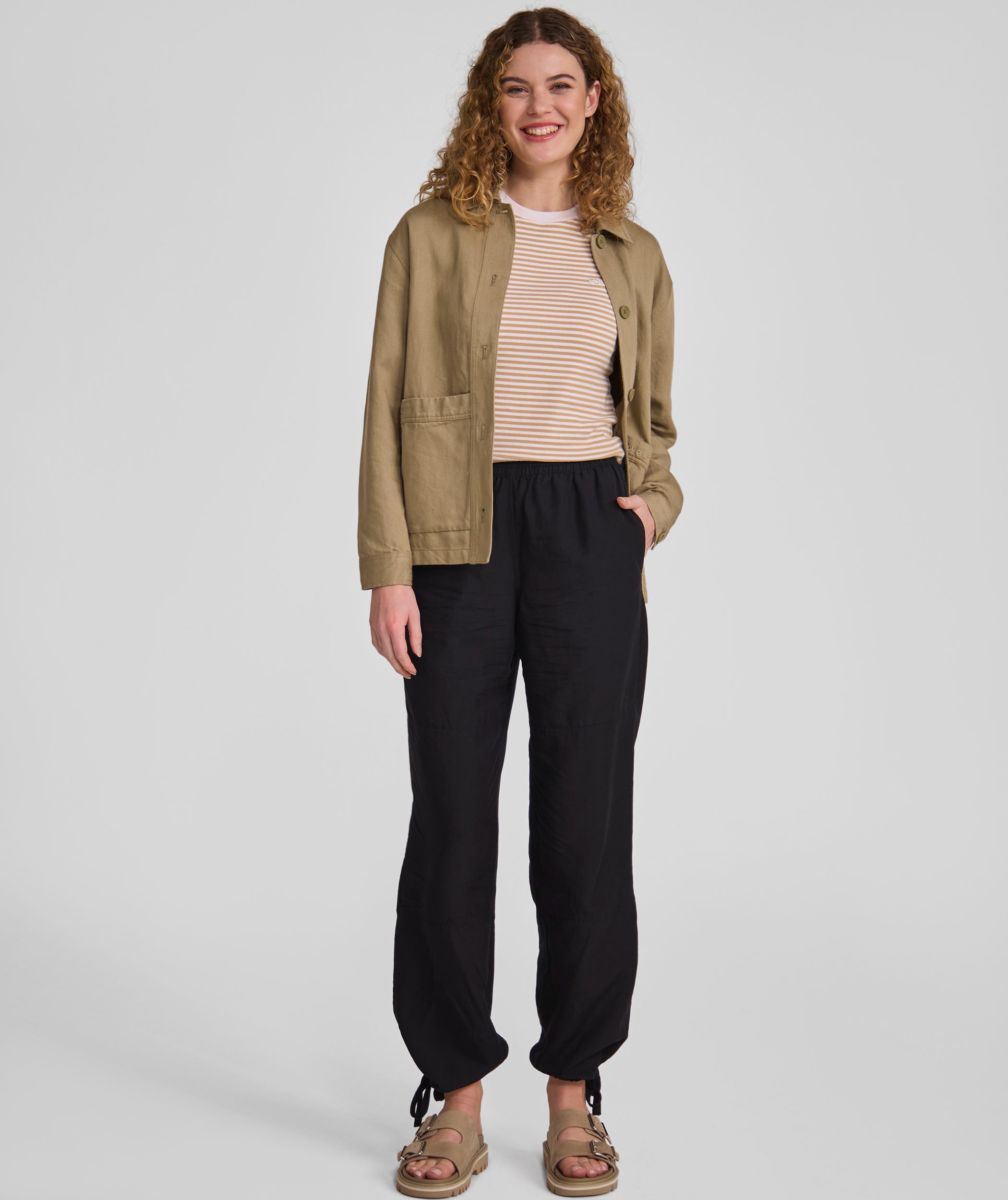Ladies Linen Blend Shacket - Gray Green