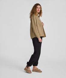 Ladies Linen Blend Shacket - Gray Green