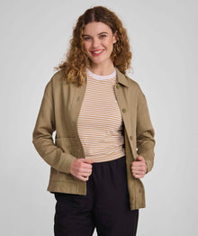 Ladies Linen Blend Shacket - Gray Green