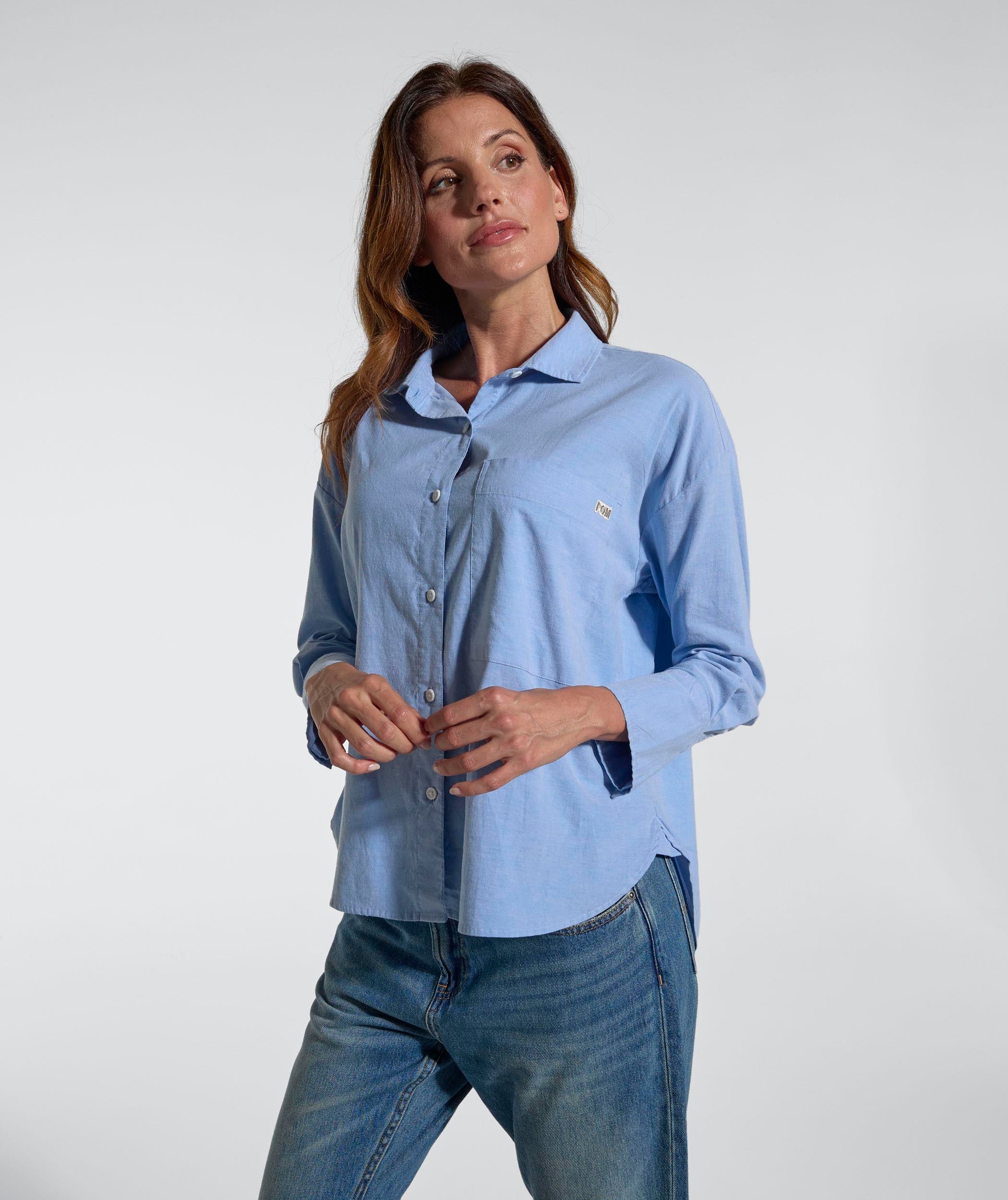 Ladies Chambray Pocket Shirt - Light Wash
