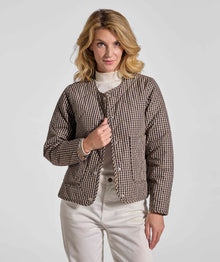 Ladies Check Quilted Jacket - Navy & Stone