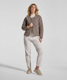 Ladies Check Quilted Jacket - Navy & Stone