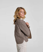 Ladies Check Quilted Jacket - Navy & Stone