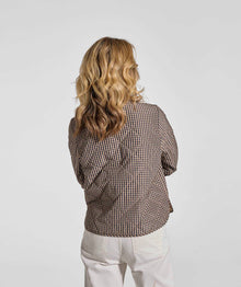 Ladies Check Quilted Jacket - Navy & Stone