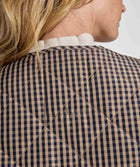 Ladies Check Quilted Jacket - Navy & Stone