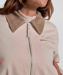 Ladies Cord Collar Bomber Jacket - Stone