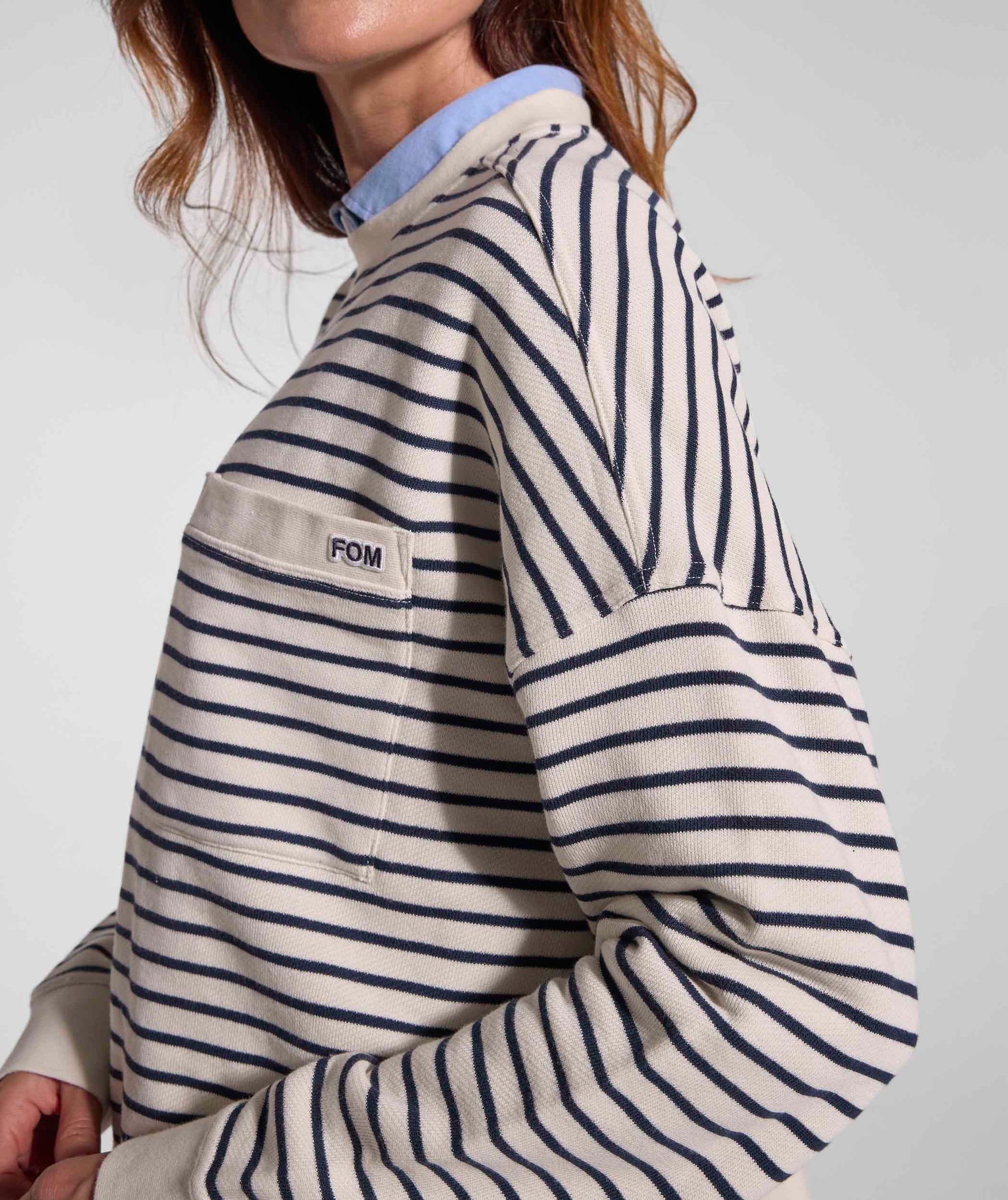 Ladies Pocket Stripe Sweater - Ivory & Navy