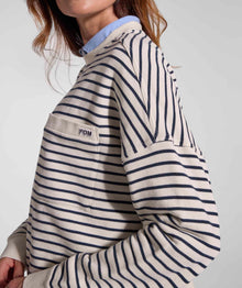Ladies Pocket Stripe Sweater - Ivory & Navy