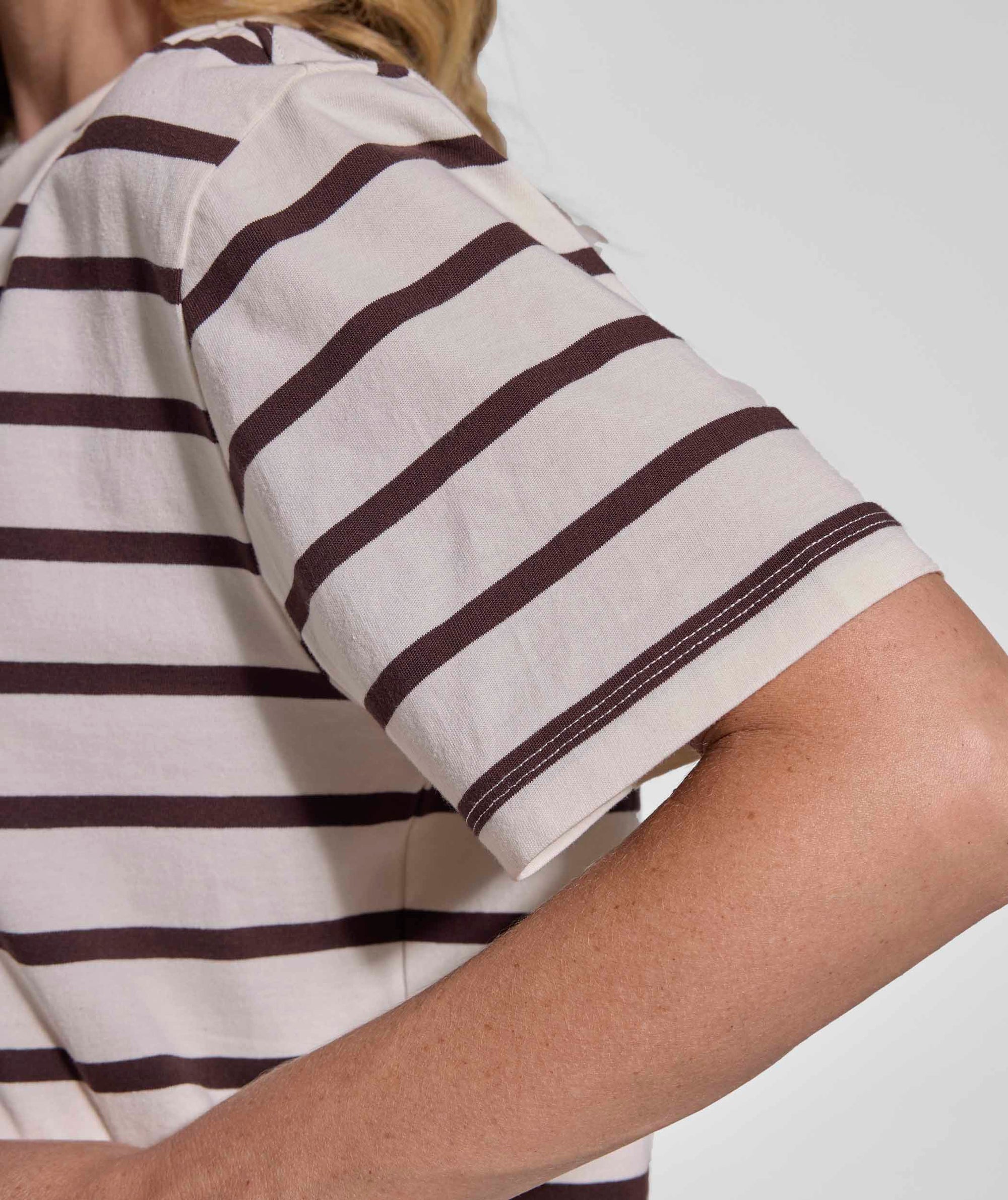 Ladies Relaxed Stripe Tee - Ivory & Chocolate