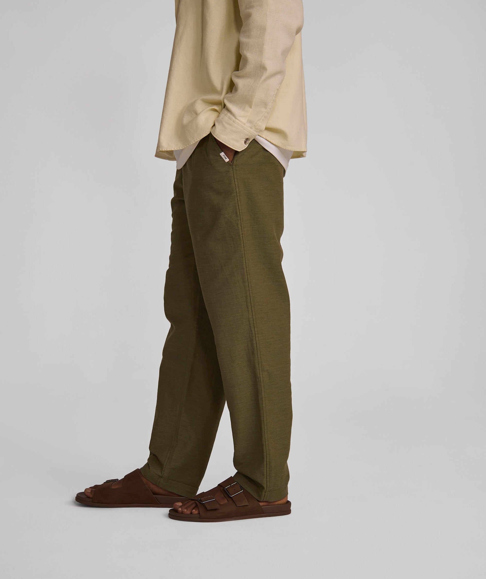 Mens Straight Linen Blend Pants - Olive