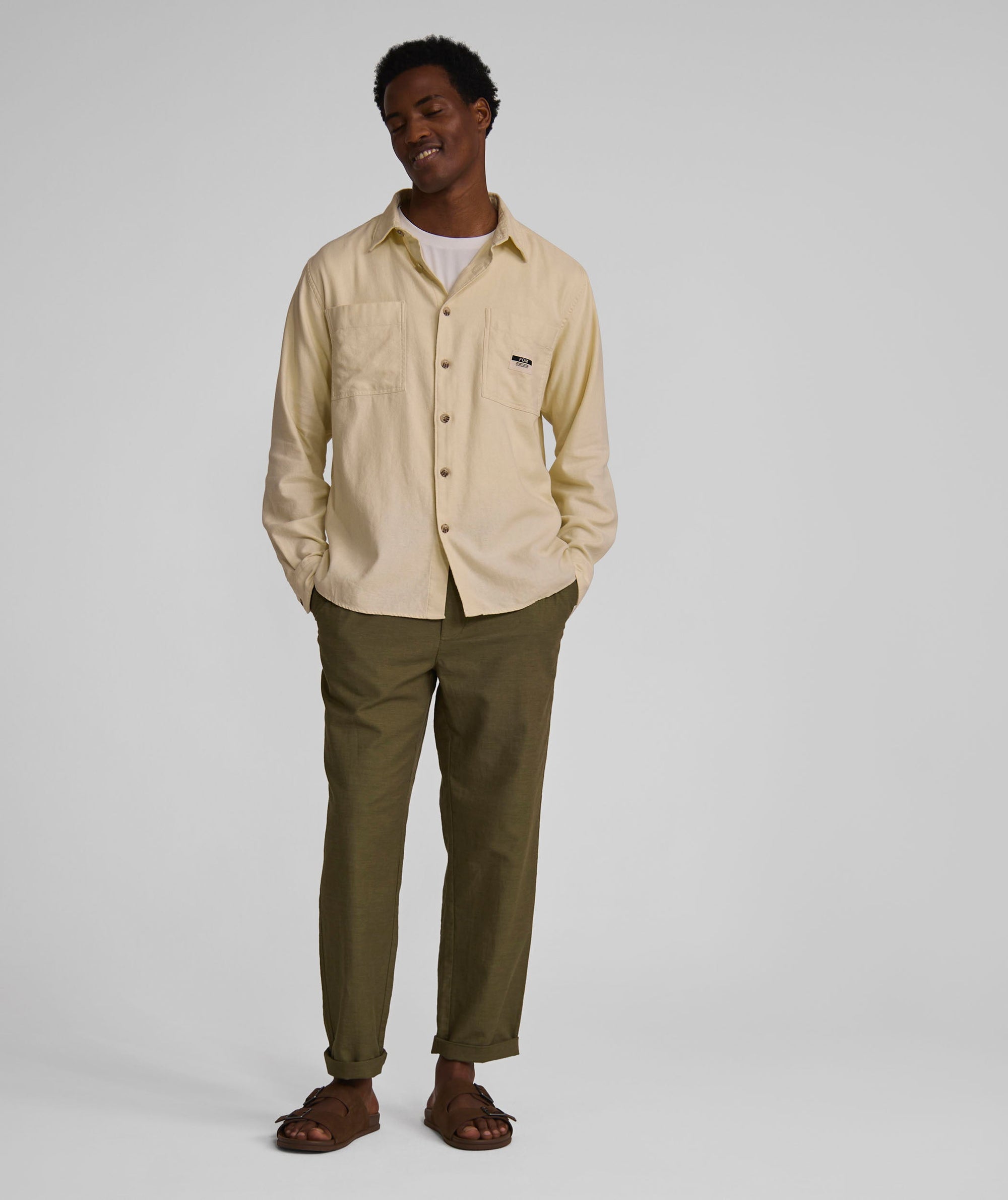 Mens Straight Linen Blend Pants - Olive