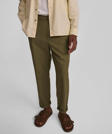 Mens Straight Linen Blend Pants - Olive