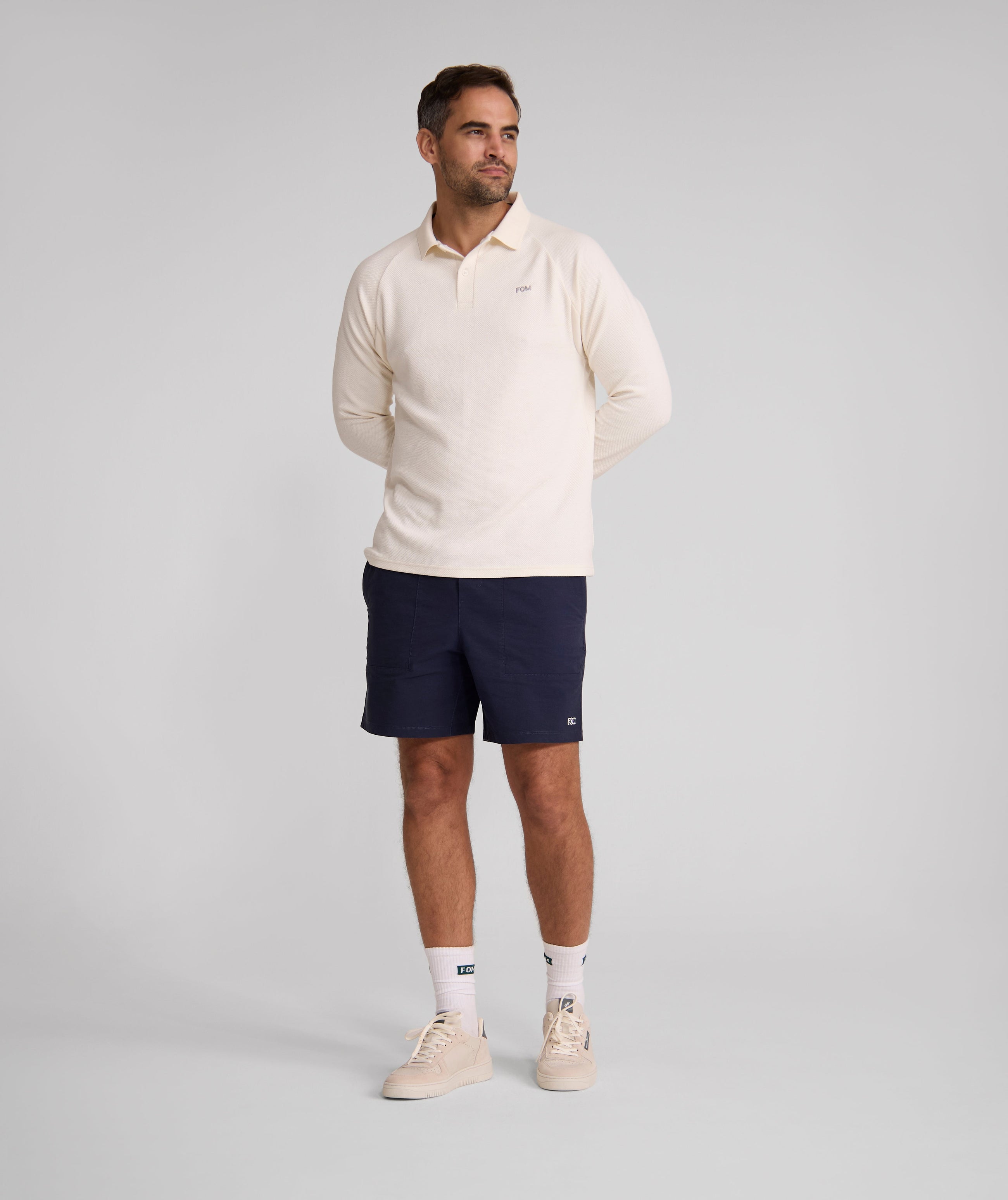 Mens Long Sleeve Honeycomb Golfer - Ivory