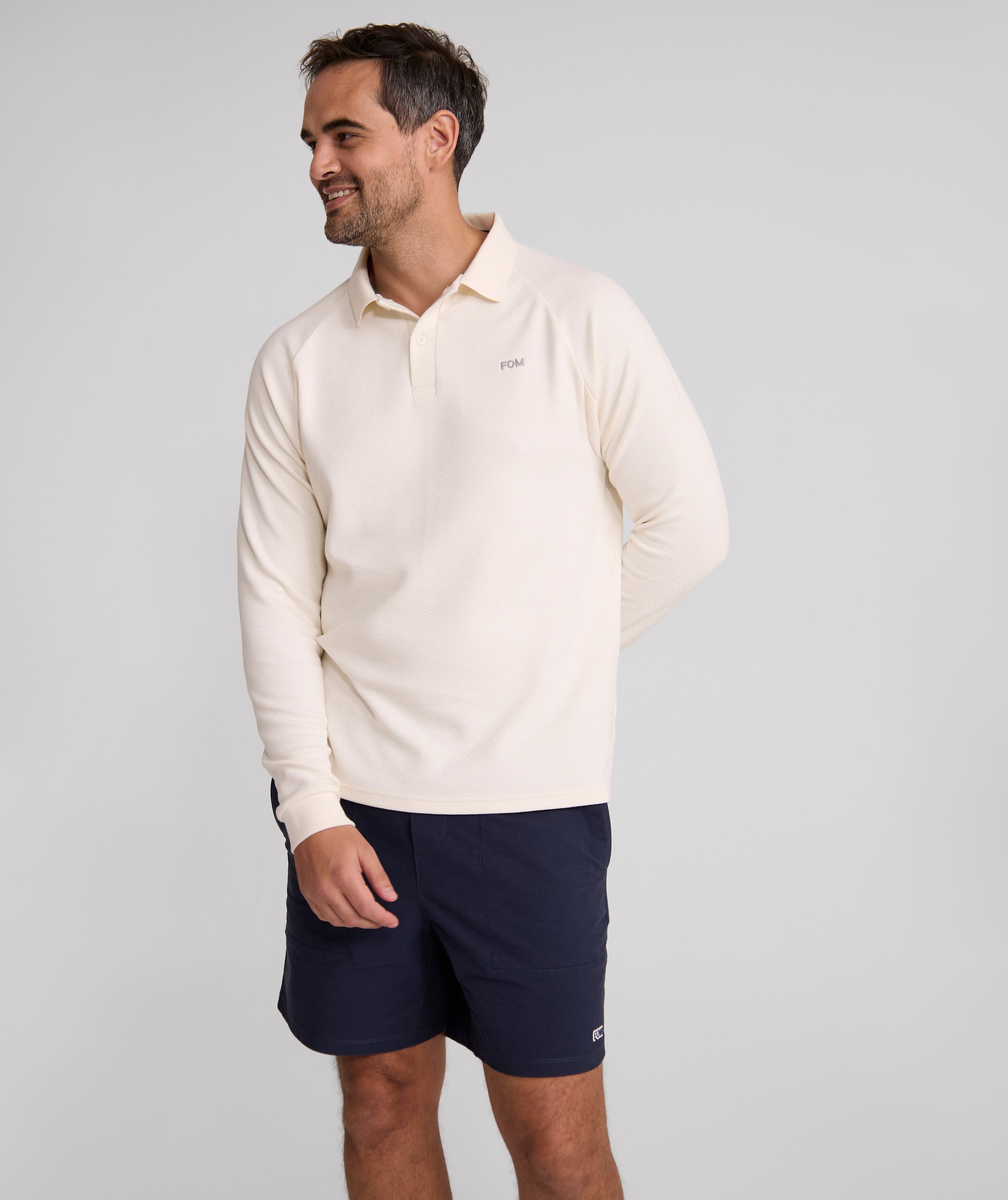 Mens Long Sleeve Honeycomb Golfer - Ivory