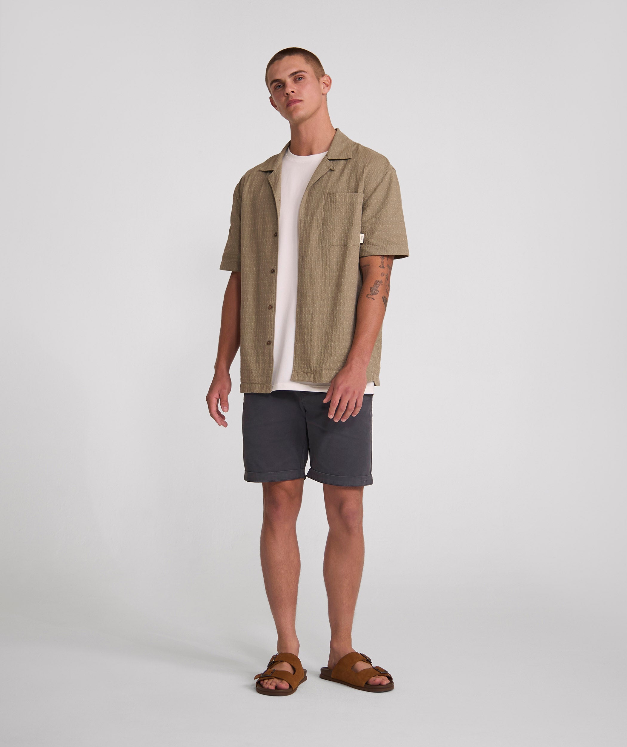 Mens Short Sleeve Textured Pocket Shirt - Lichen Green