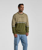 Mens Colour Block Crew Neck Sweater - Olive