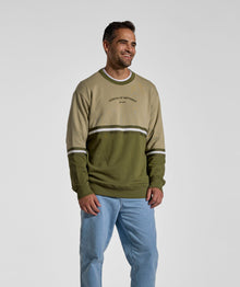 Mens Colour Block Crew Neck Sweater - Olive