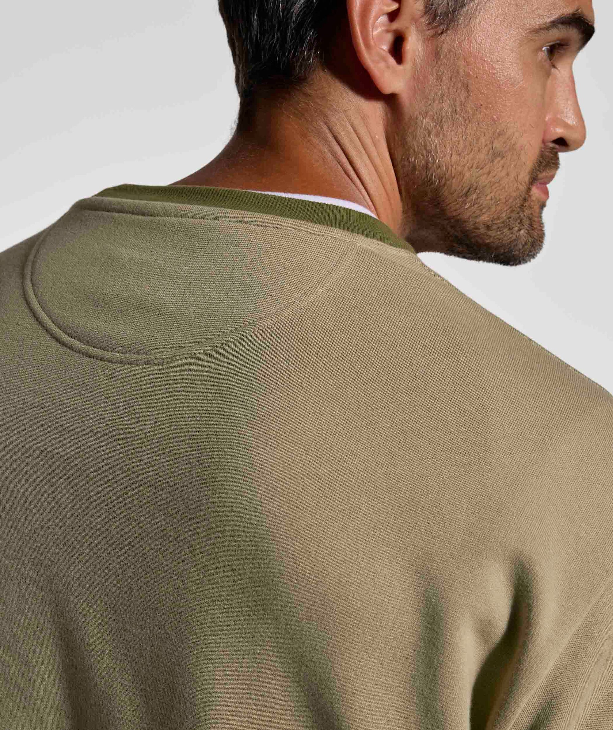 Mens Colour Block Crew Neck Sweater - Olive