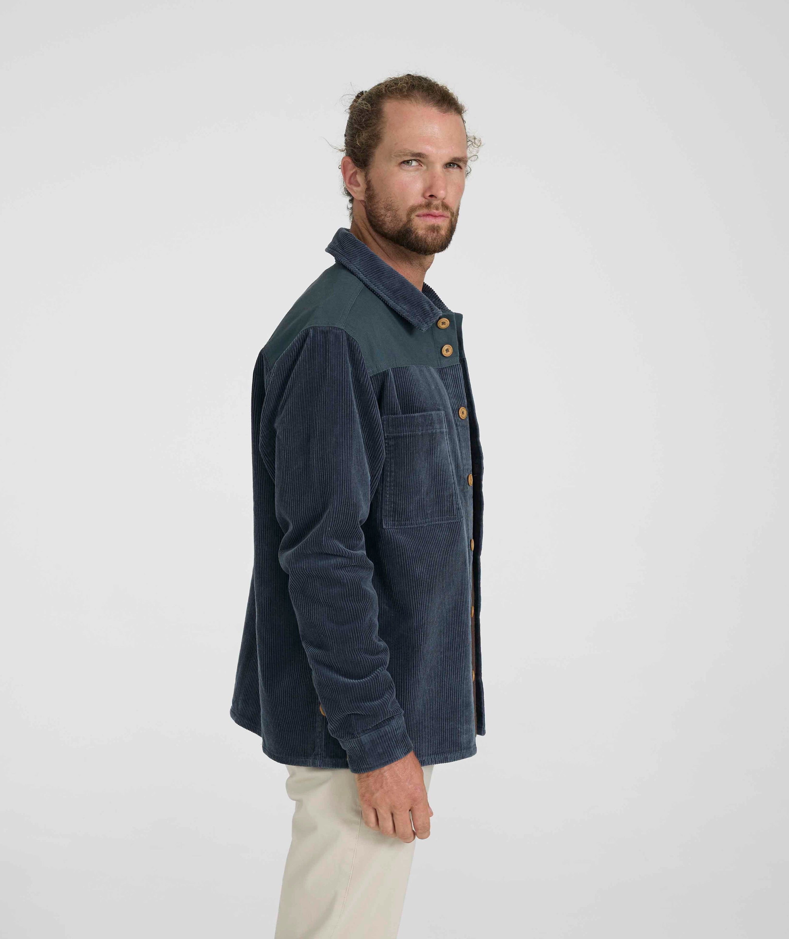 Mens Corduroy Overshirt - Slate Blue
