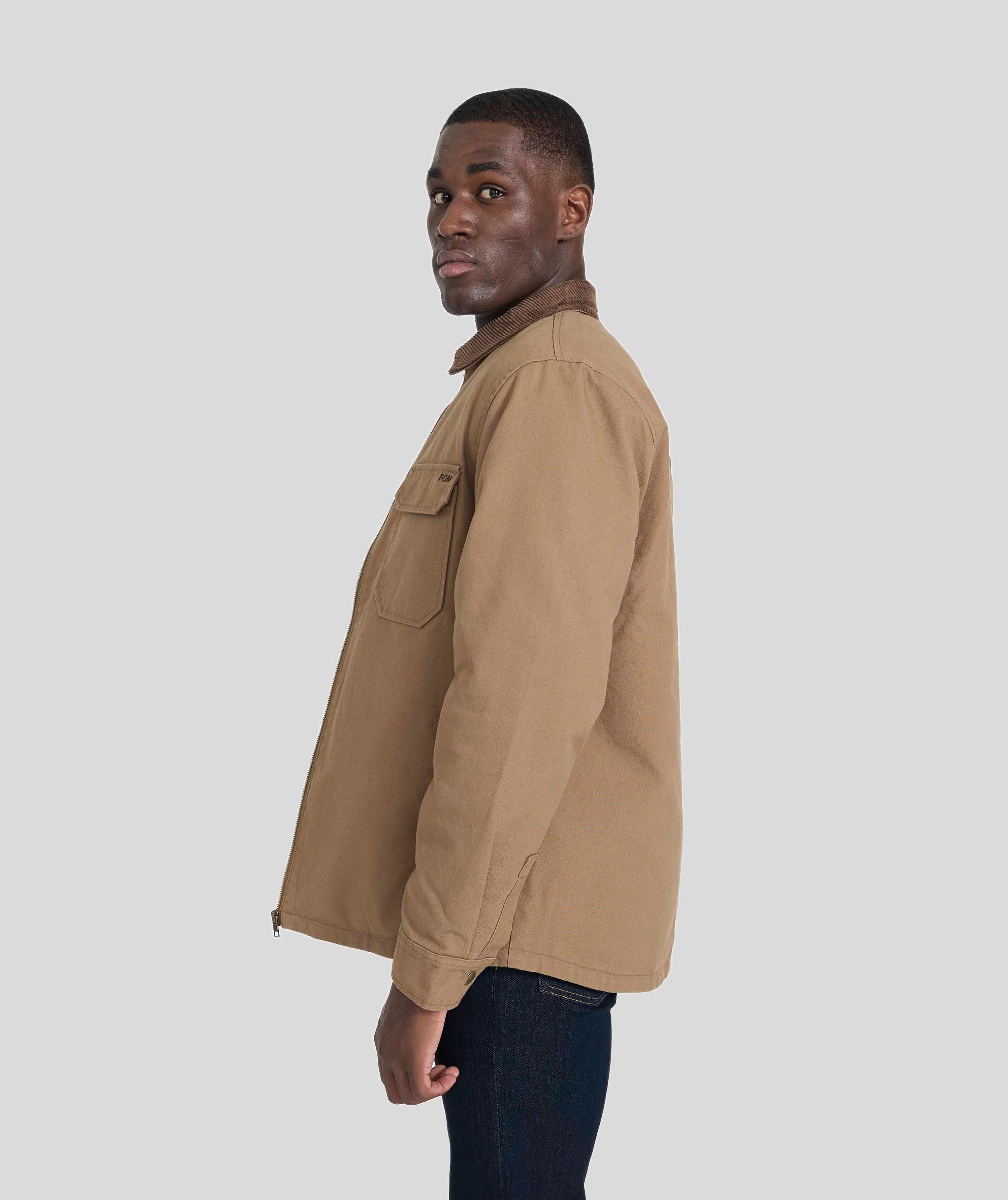 Mens Cotton Zip Through Jacket - Mocha