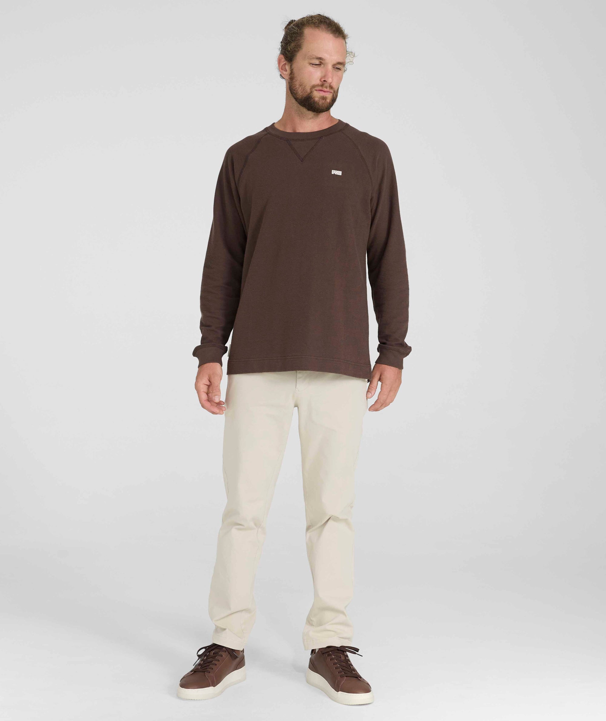 Mens Long Sleeve Textured Tee - Chocolate