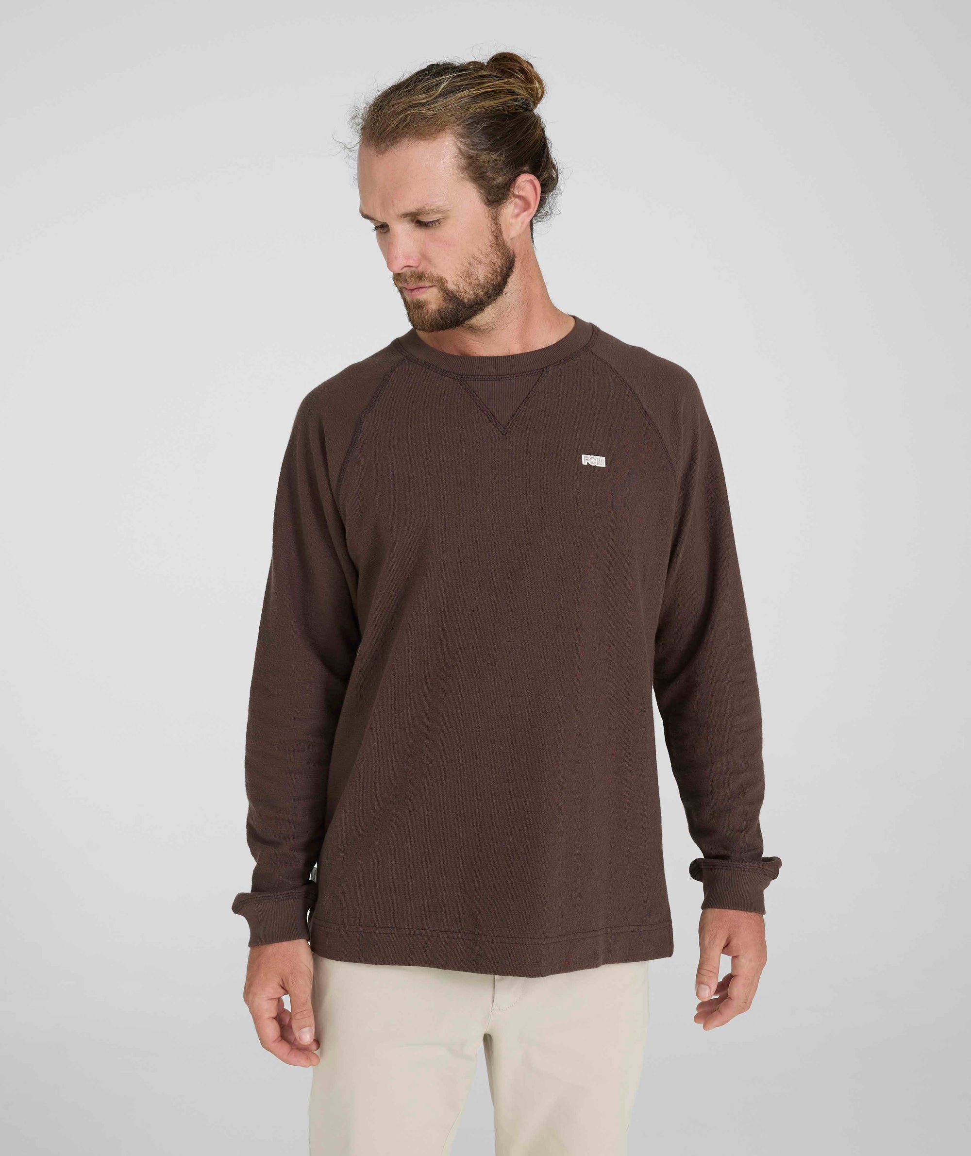 Mens Long Sleeve Textured Tee - Chocolate