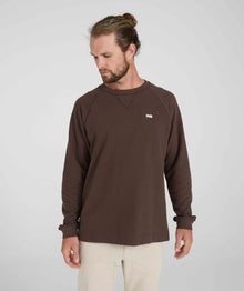 Mens Long Sleeve Textured Tee - Chocolate