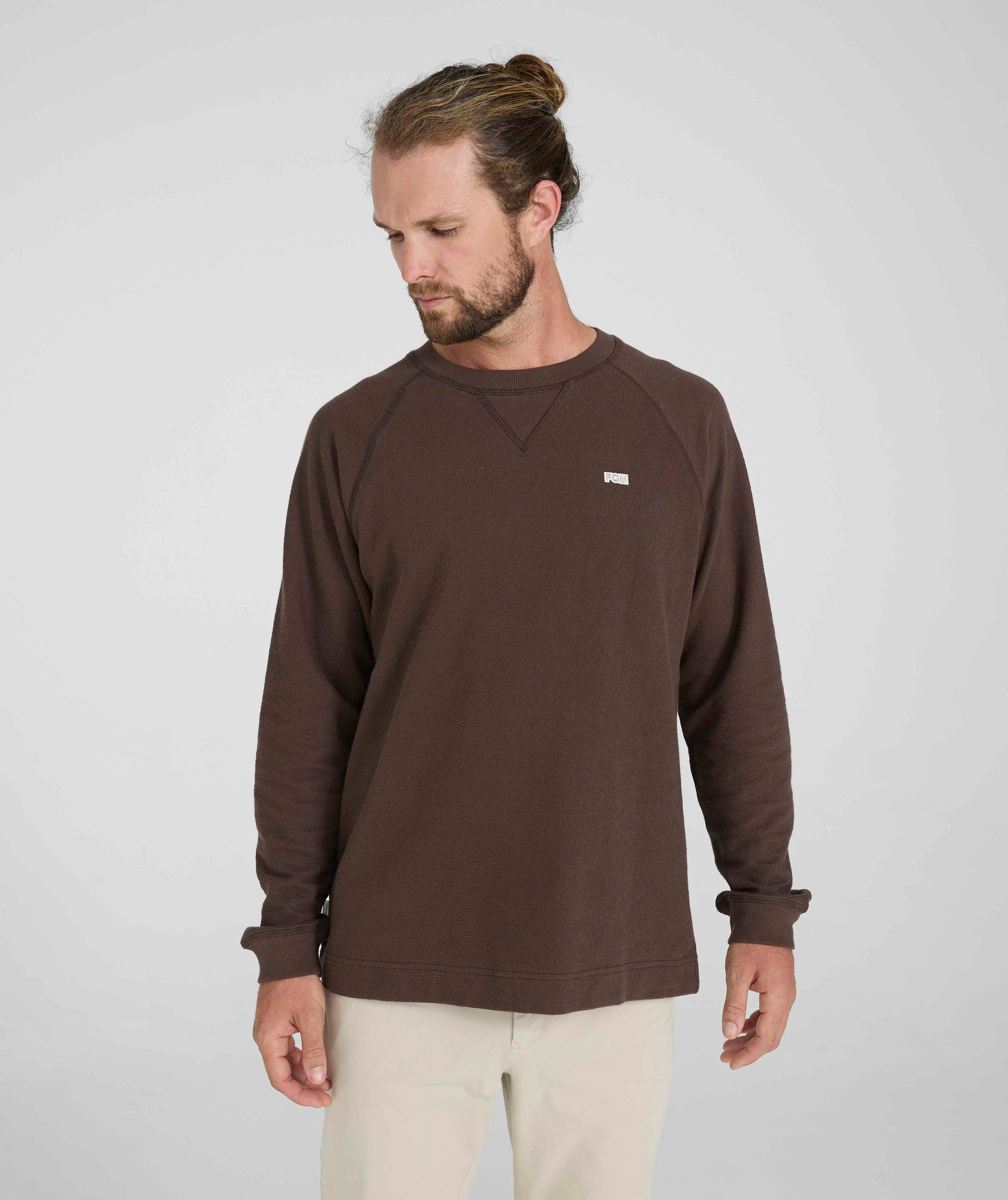 Mens Long Sleeve Textured Tee - Chocolate
