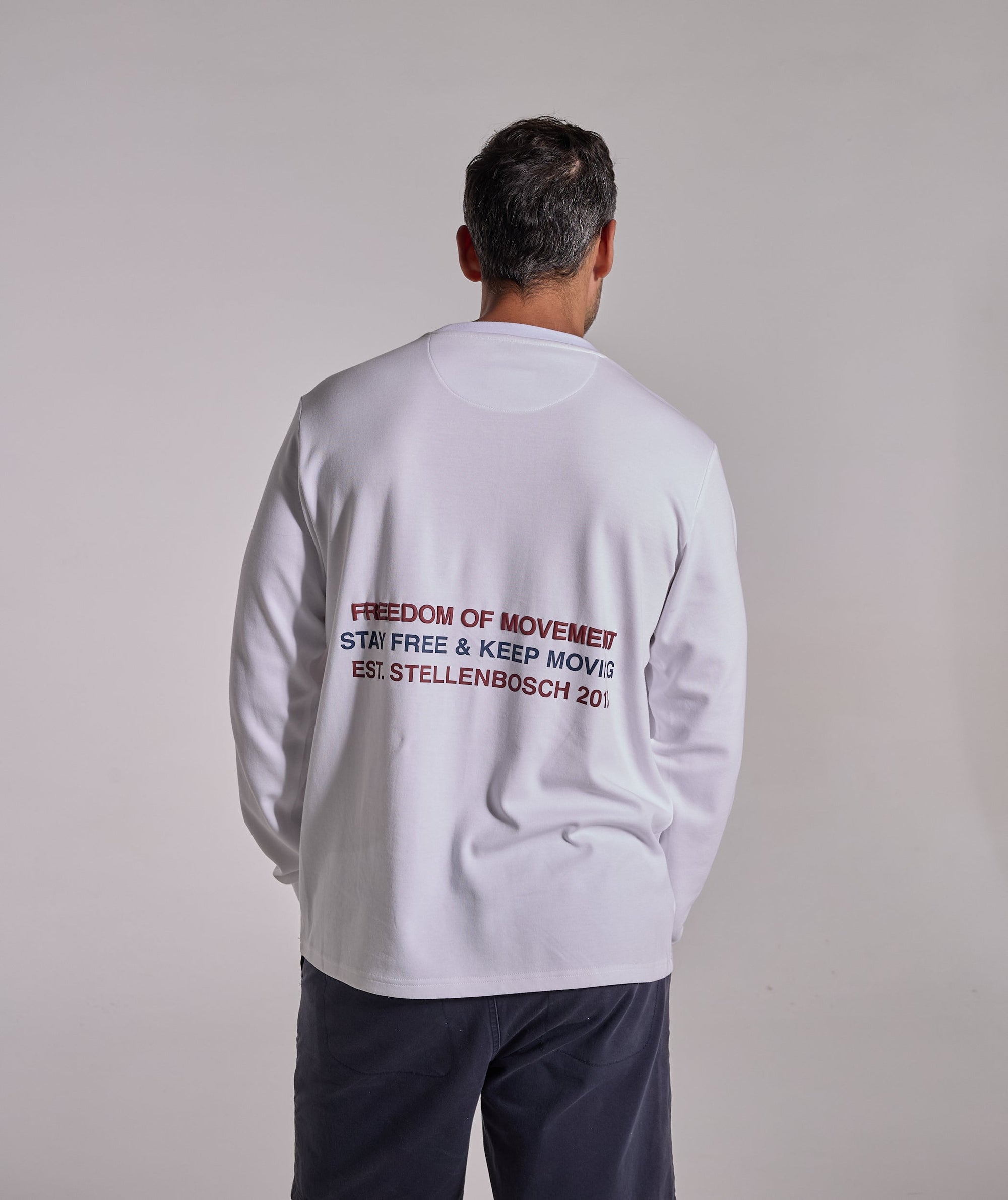 Mens Long Sleeve FreeMotion Graphic Tee - White