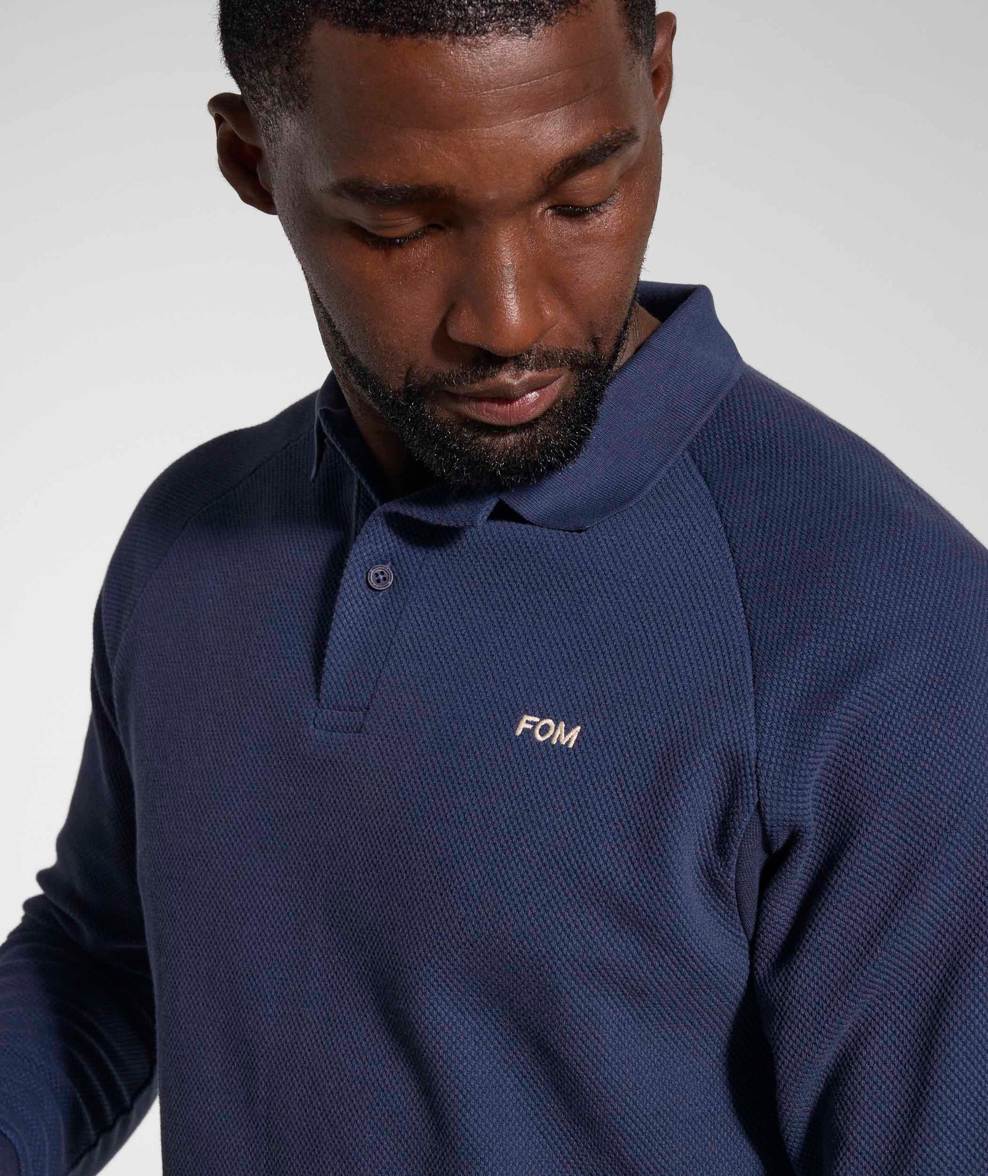 Mens Textured Long Sleeve Golfer - Ink