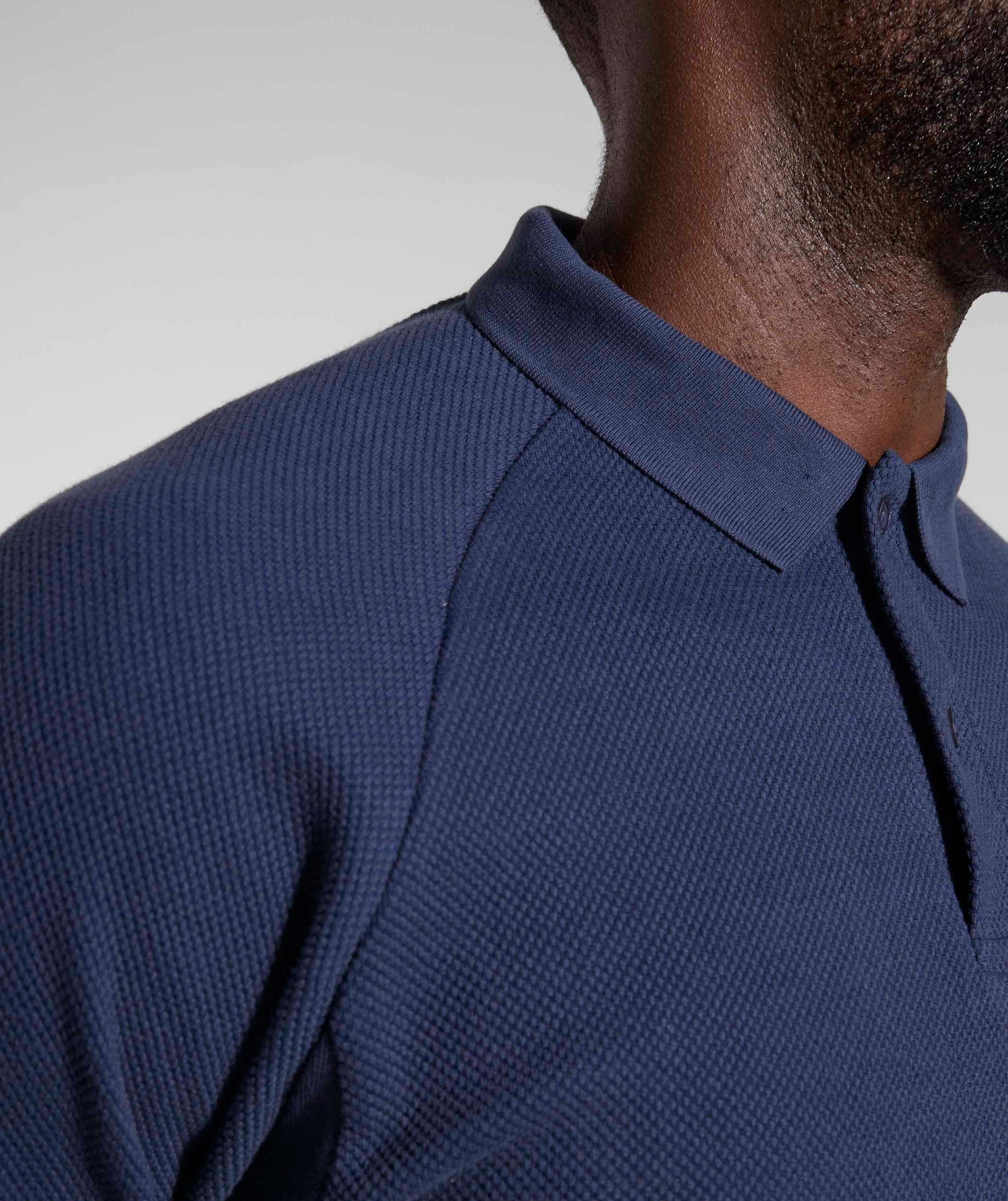 Mens Textured Long Sleeve Golfer - Ink