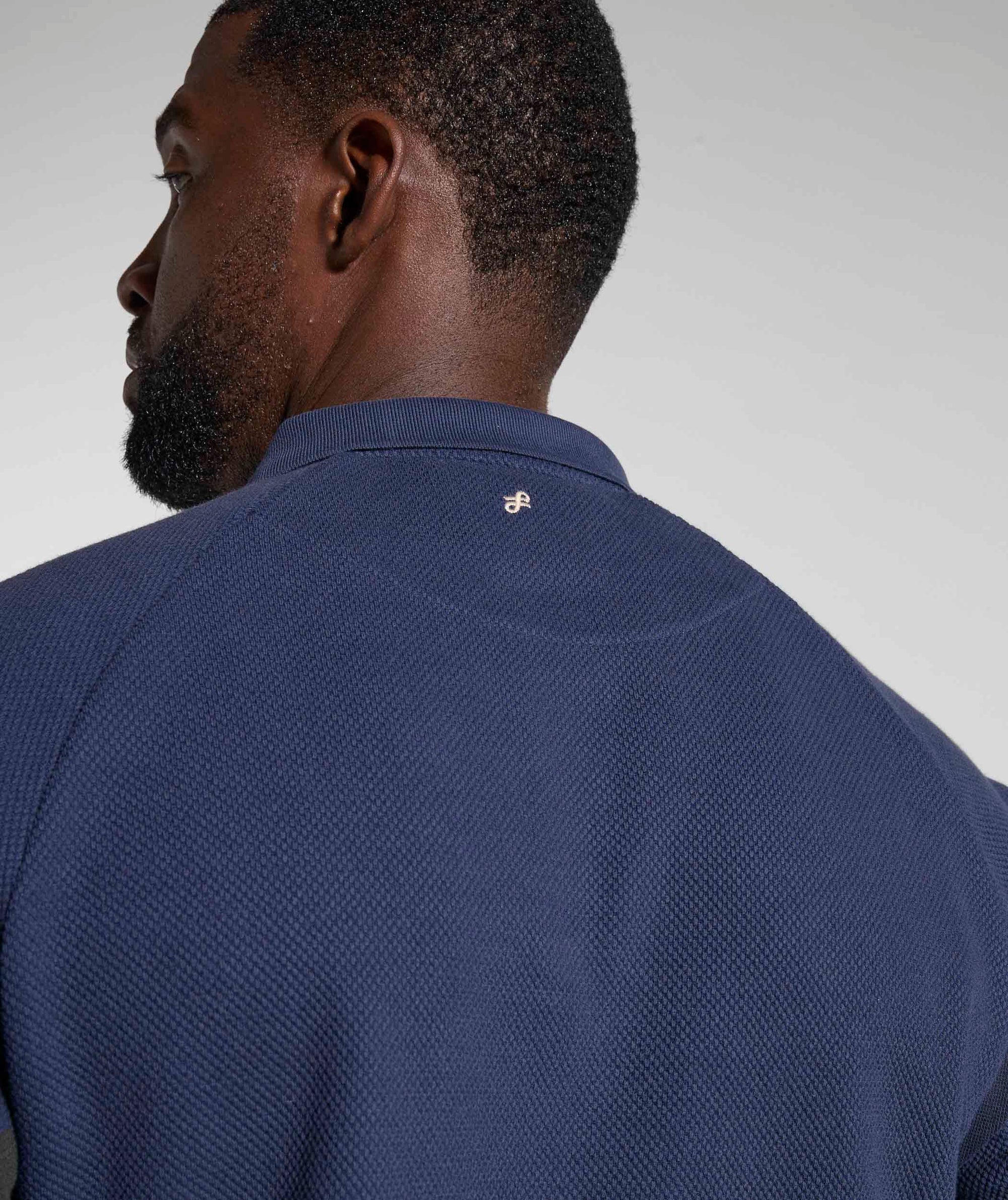 Mens Textured Long Sleeve Golfer - Ink