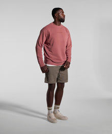 Mens Washed Crew Neck Sweater - Brick