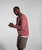 Mens Washed Crew Neck Sweater - Brick