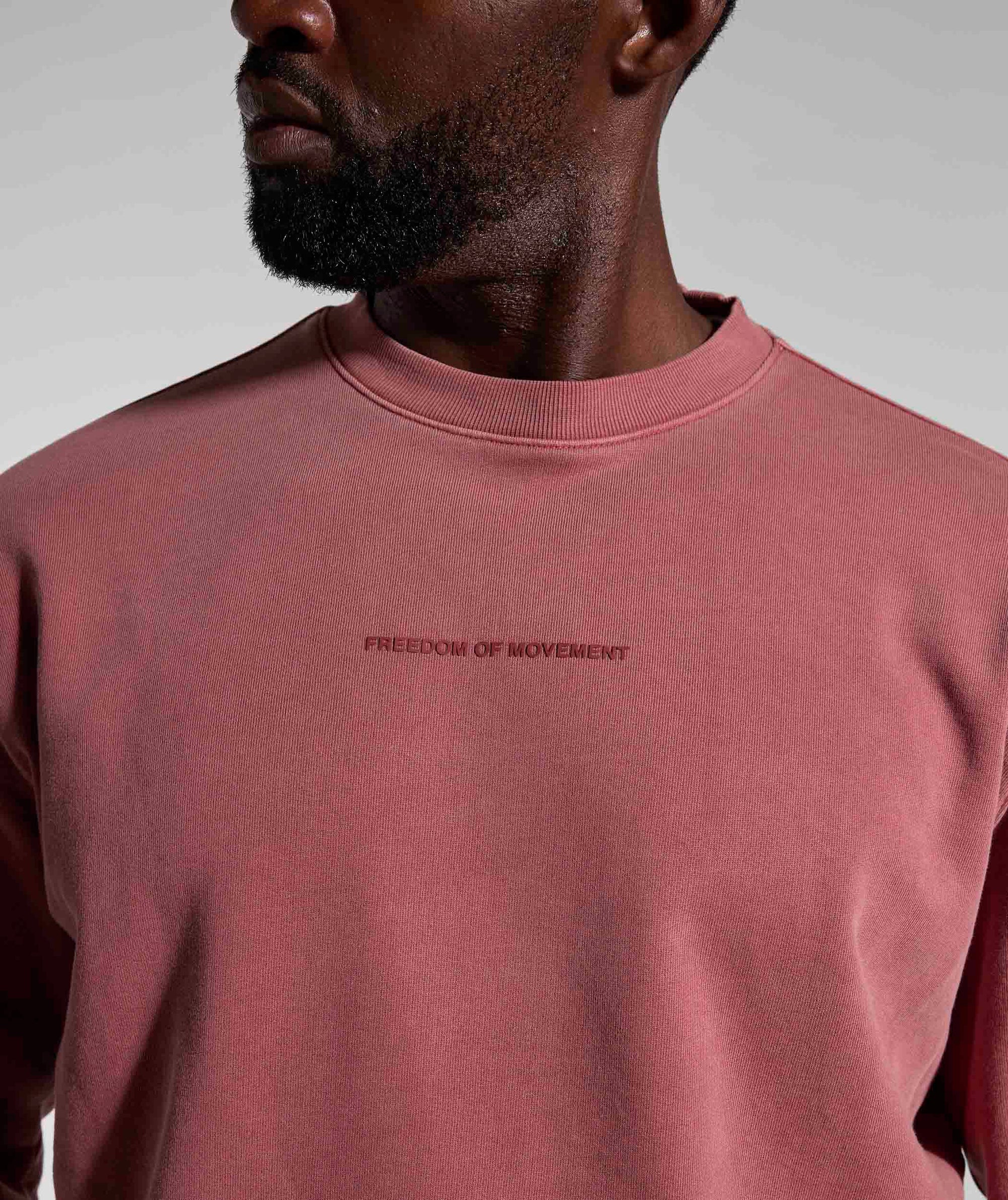 Mens Washed Crew Neck Sweater - Brick