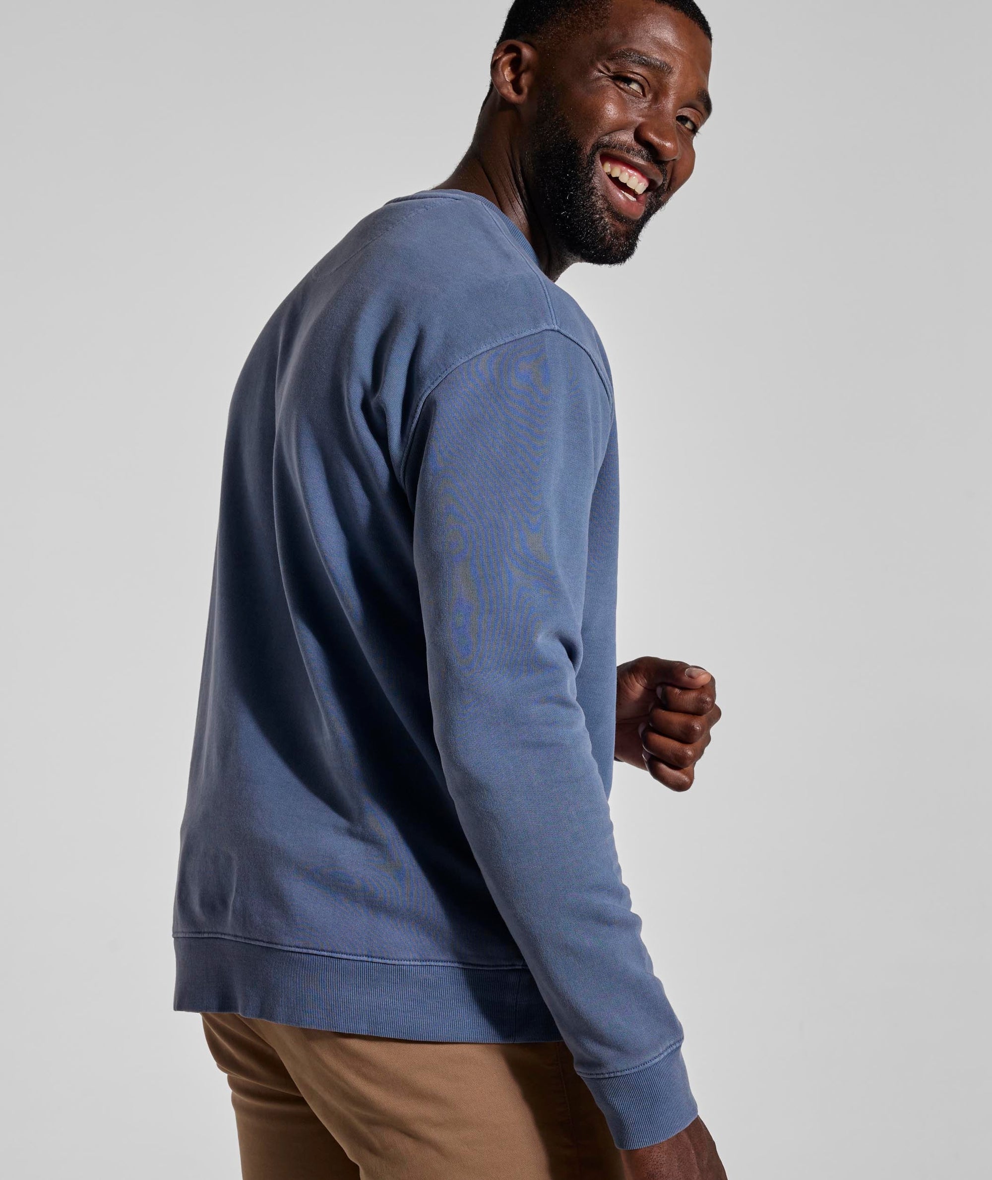 Mens Washed Crew Neck Sweater - Blue