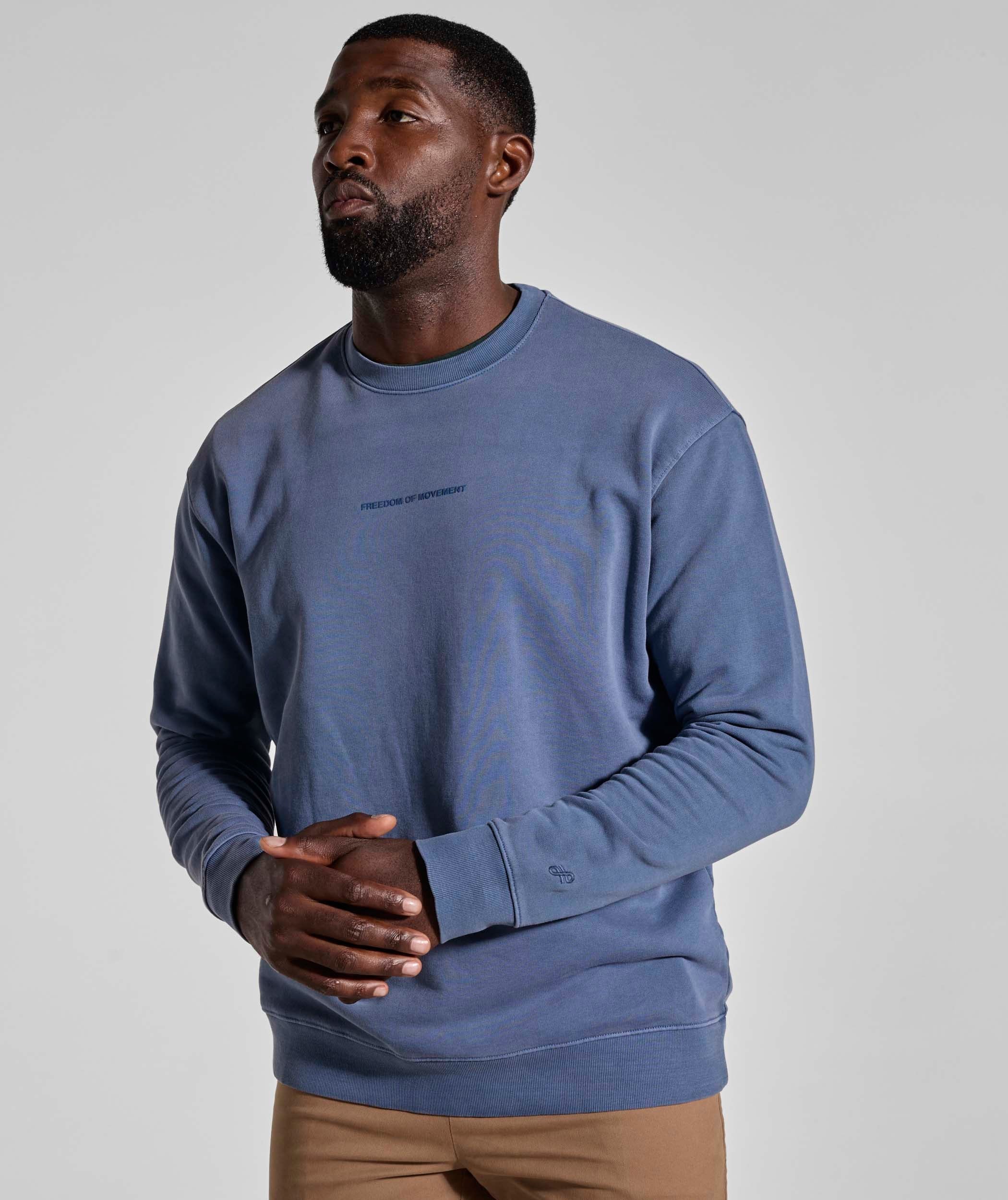 Mens Washed Crew Neck Sweater - Blue