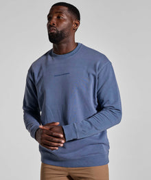 Mens Washed Crew Neck Sweater - Blue